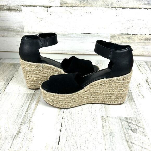 Marc Fisher Women’s 9 Black Leather Buckle Platform Espadrille Sandals NEW - Picture 3 of 10